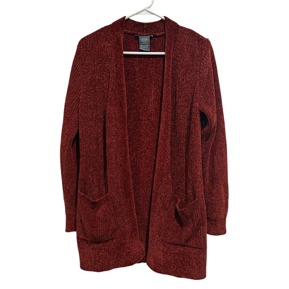 Matty M Womens M Long Sleeve Knit Cardigan Sweater Open Front Mid Length Red